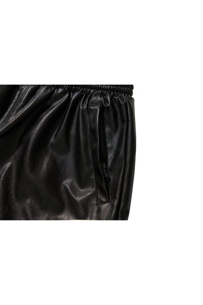 WESTERN FLAME LEATHER TRACK PANTS / BLACK