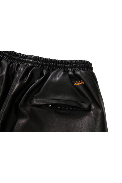 WESTERN FLAME LEATHER TRACK PANTS / BLACK
