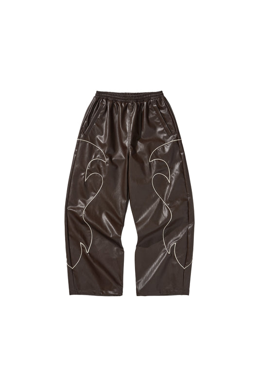 WESTERN FLAME LEATHER TRACK PANTS / BROWN