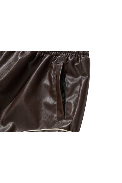WESTERN FLAME LEATHER TRACK PANTS / BROWN