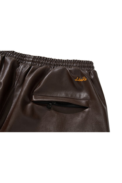 WESTERN FLAME LEATHER TRACK PANTS / BROWN