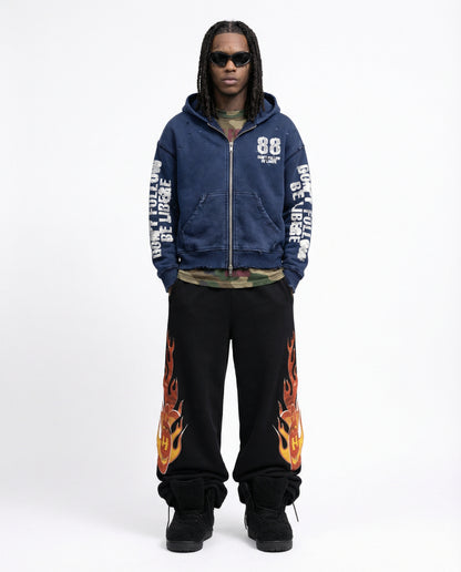 88 DISTRESSED ZIP HOODIE / NAVY