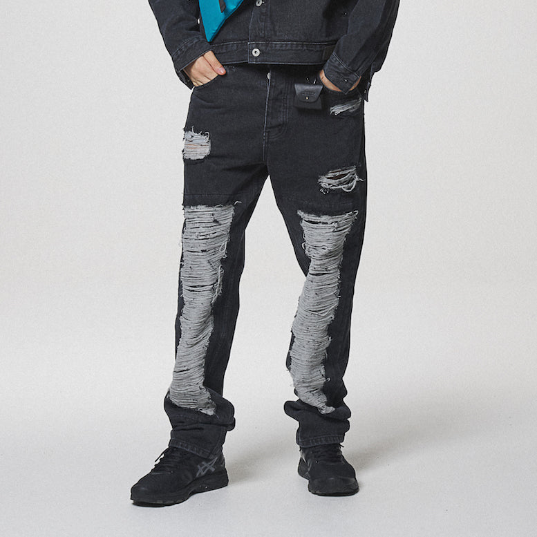 21 DAMAGE DENIM PANTS / BLACK