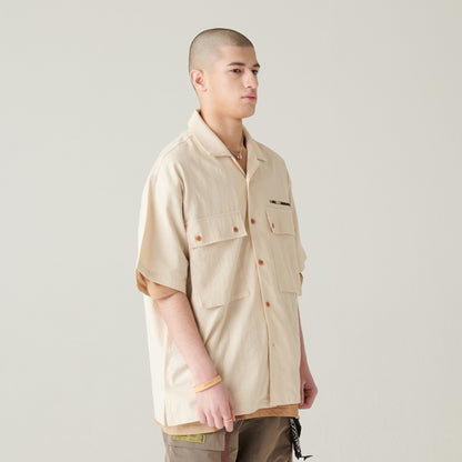LINNEN COLLAGE SHIRT / IVORY