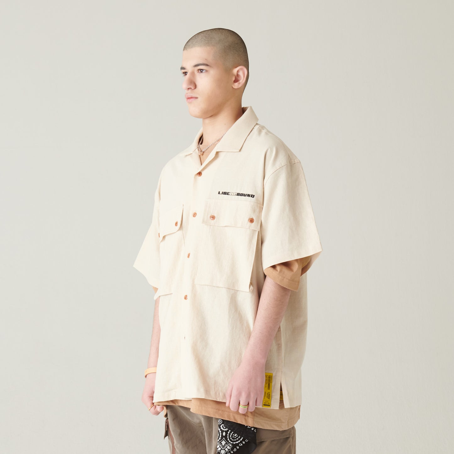 LINNEN COLLAGE SHIRT / IVORY