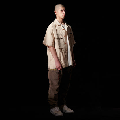 LINNEN COLLAGE SHIRT / IVORY