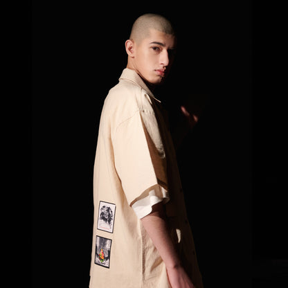 LINNEN COLLAGE SHIRT / IVORY