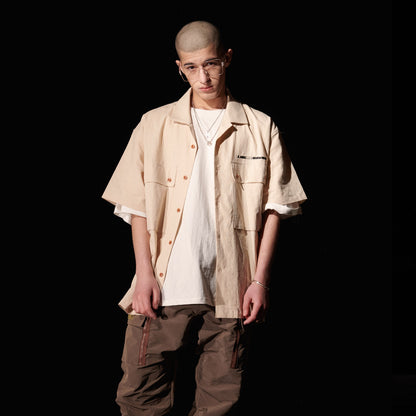 LINNEN COLLAGE SHIRT / IVORY