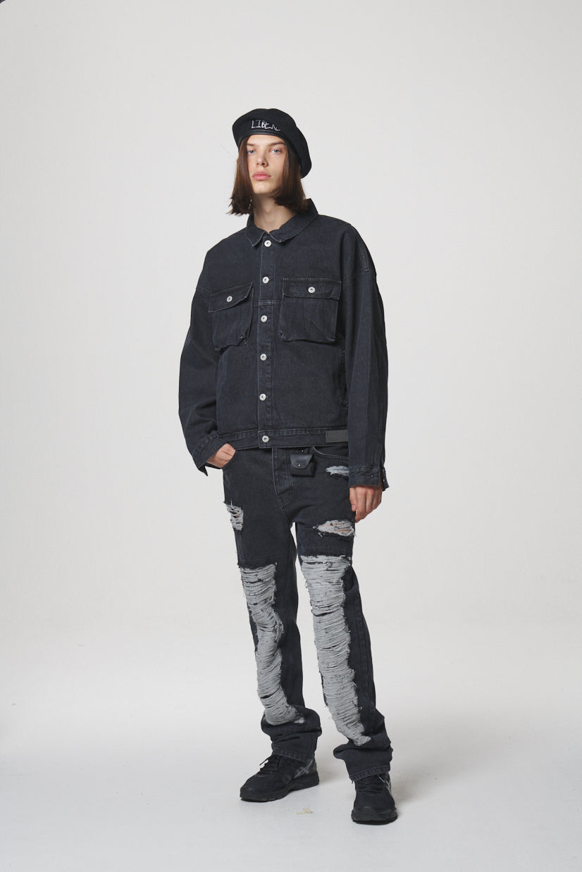 21 DAMAGE DENIM PANTS / BLACK
