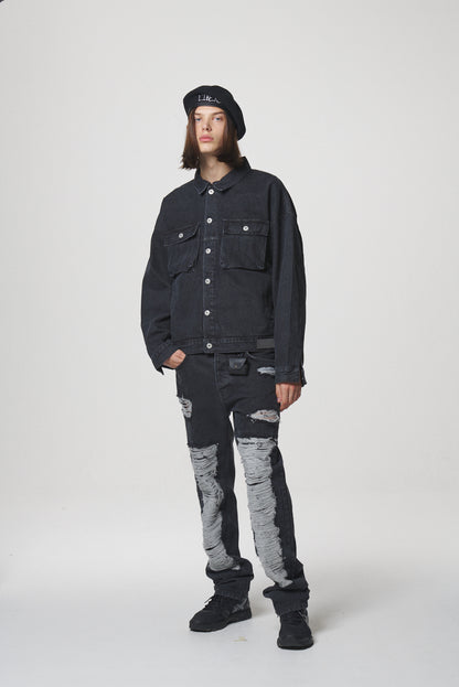 21 DAMAGE DENIM PANTS / BLACK