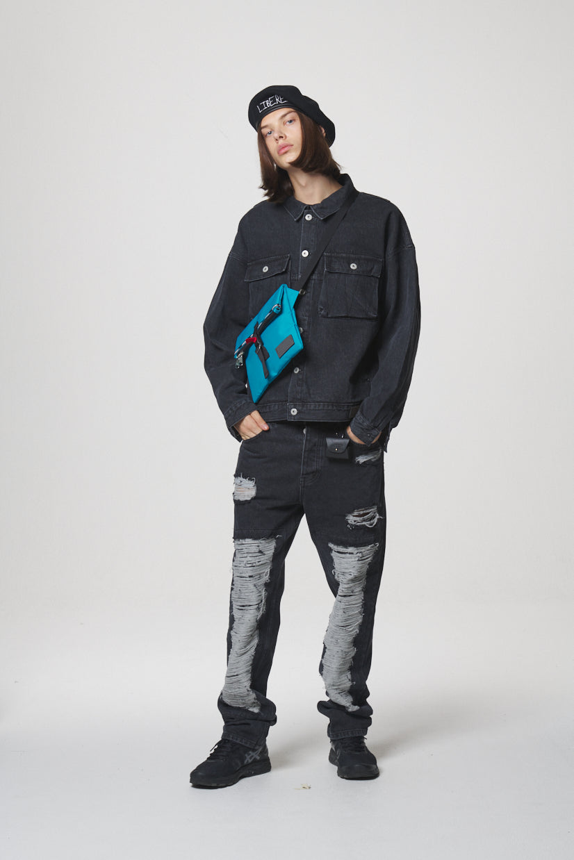 21 DAMAGE DENIM PANTS / BLACK