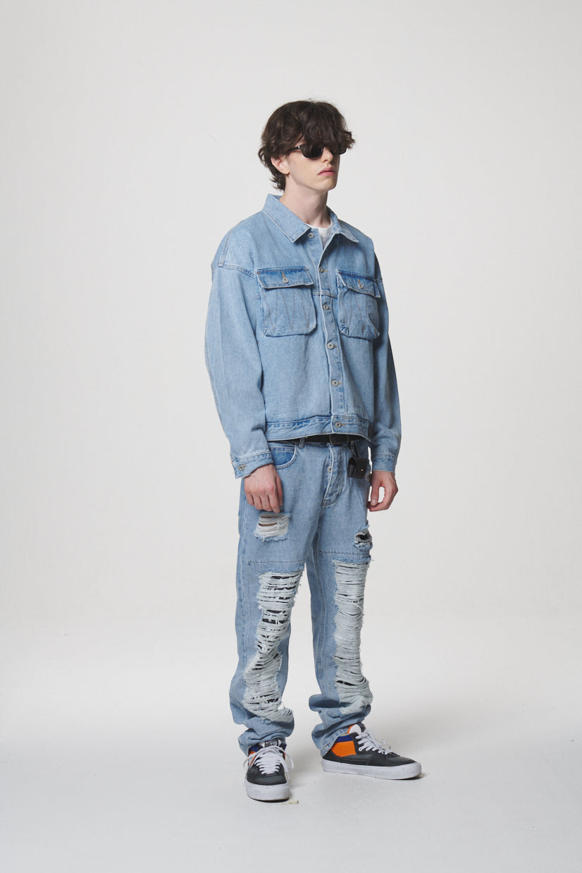 21 DAMAGE DENIM PANTS / SKY BLUE