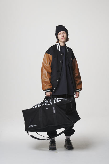LEATHER SLEEVE STADIUM JACKET / BLACK