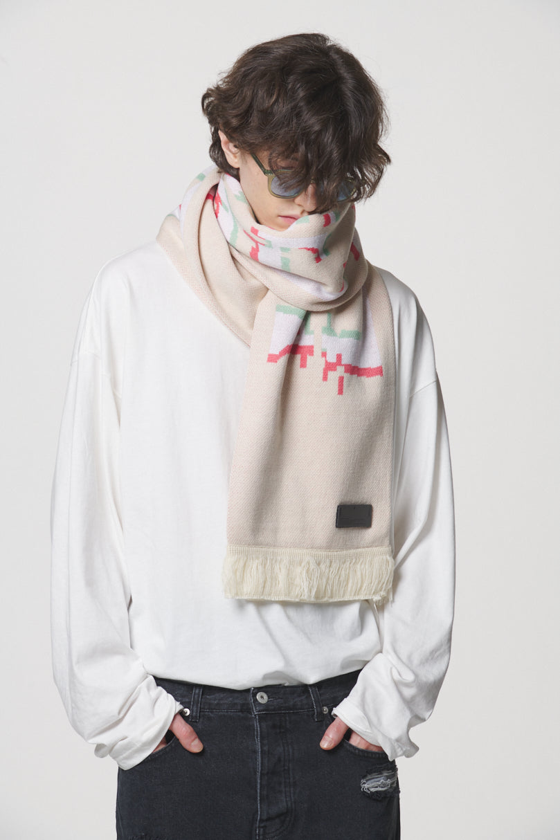 GLITCH LOGO MUFFLER / IVORY
