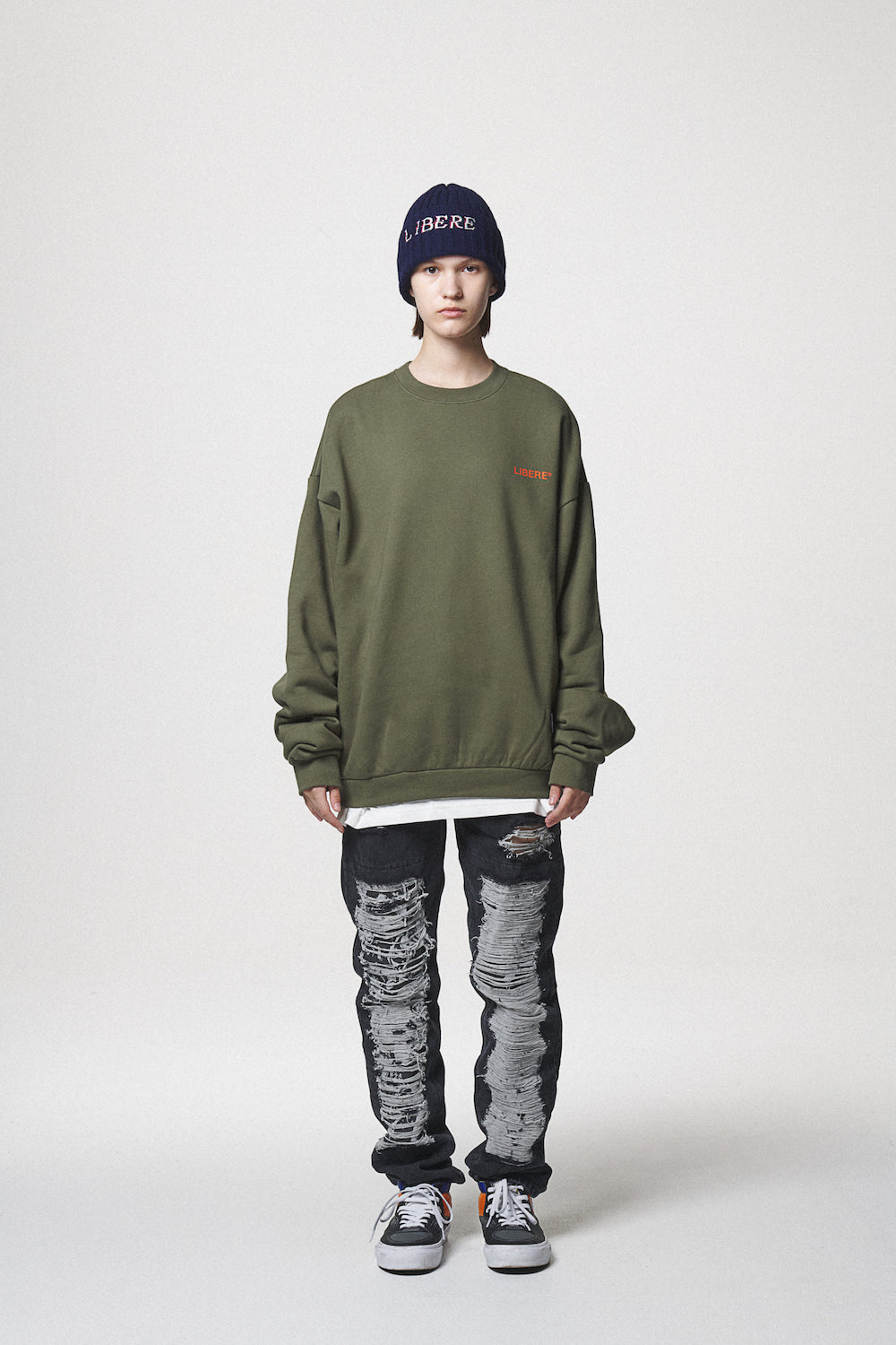 SLOGAN SWEAT SHIRTS / KHAKI