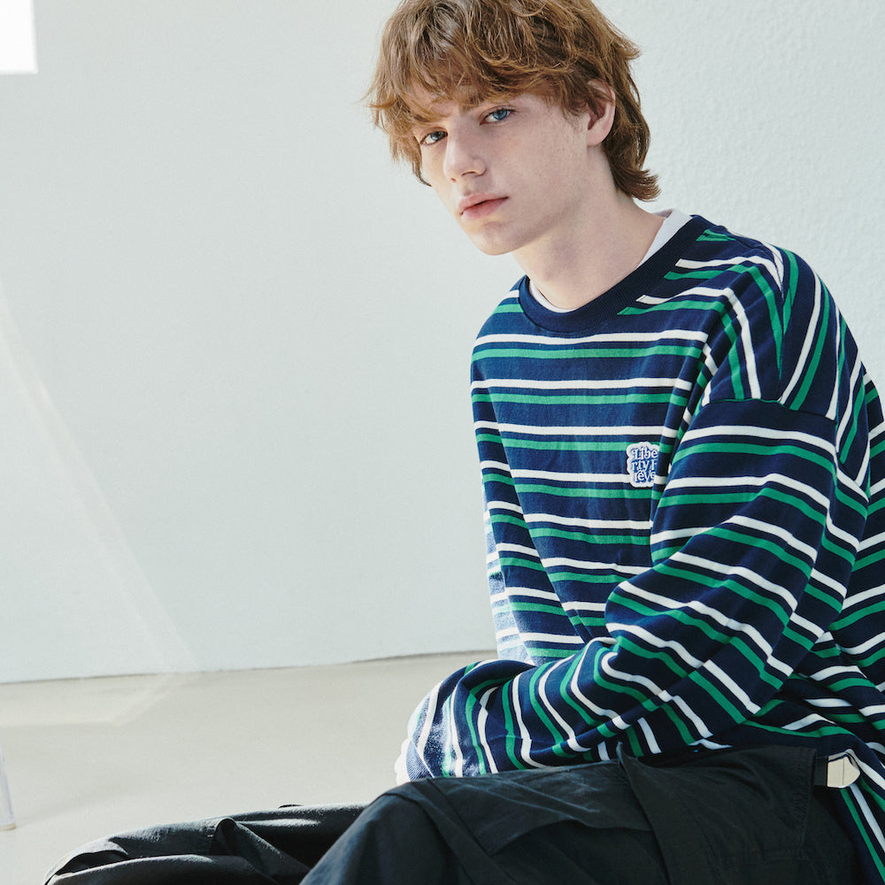 HEAVY W BORDER SHIRT / NAVY