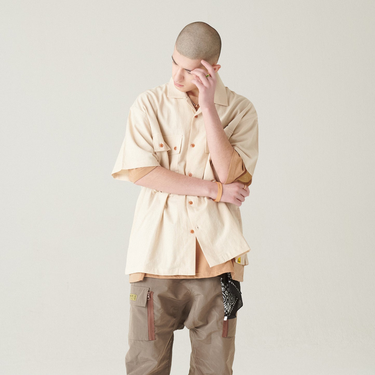 LINNEN COLLAGE SHIRT / IVORY