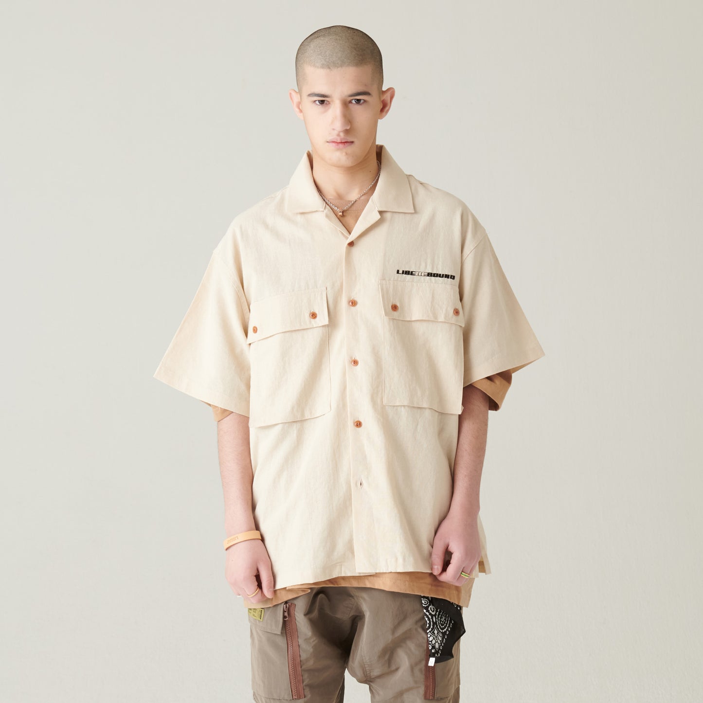 LINNEN COLLAGE SHIRT / IVORY