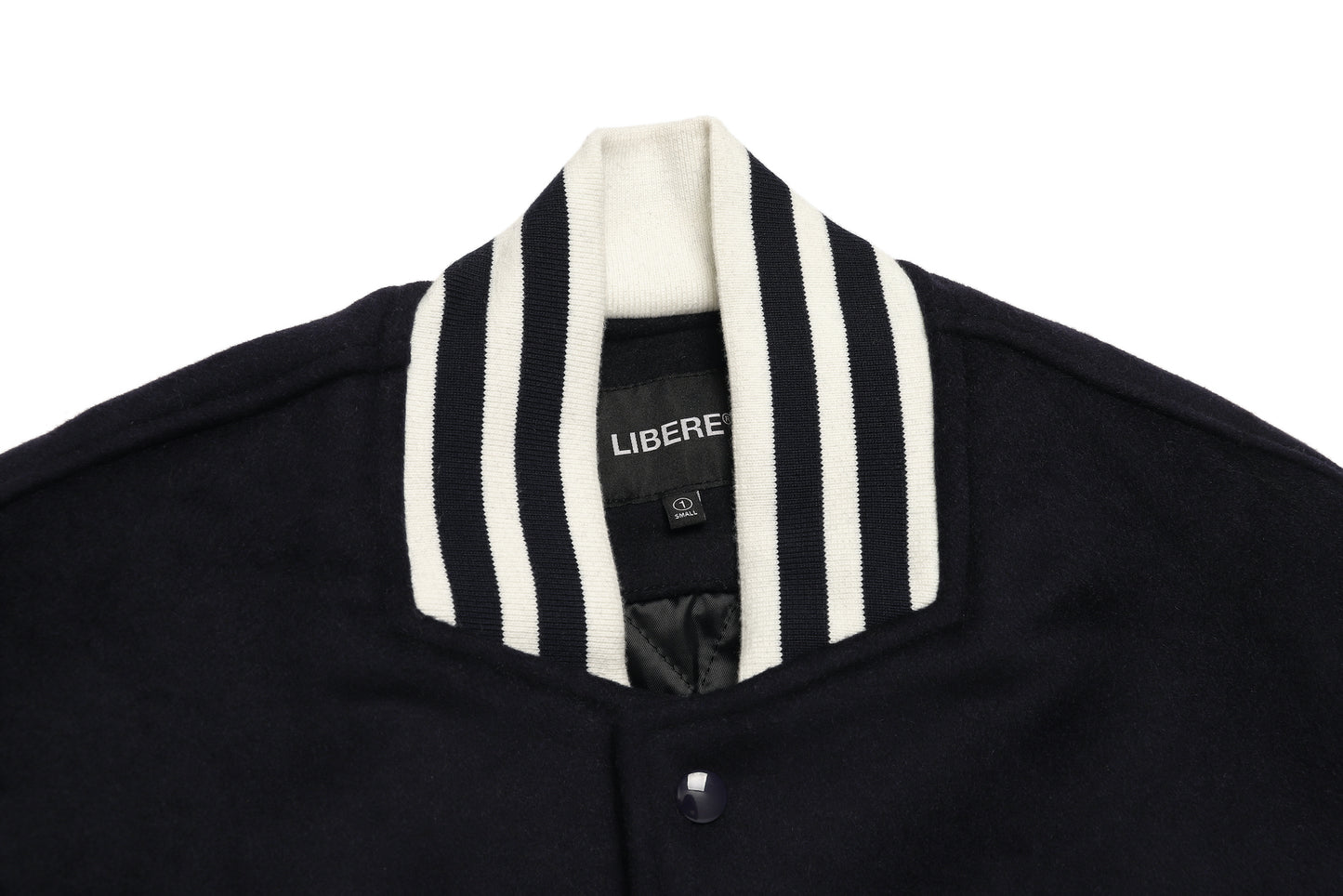 LEATHER SLEEVE STADIUM JACKET / NAVY