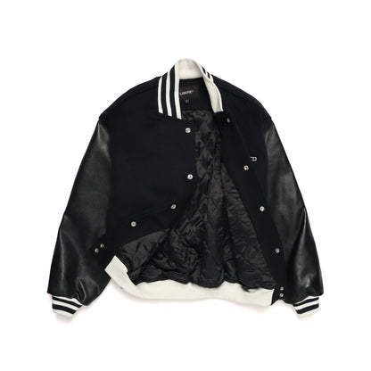 LEATHER SLEEVE STADIUM JACKET / NAVY