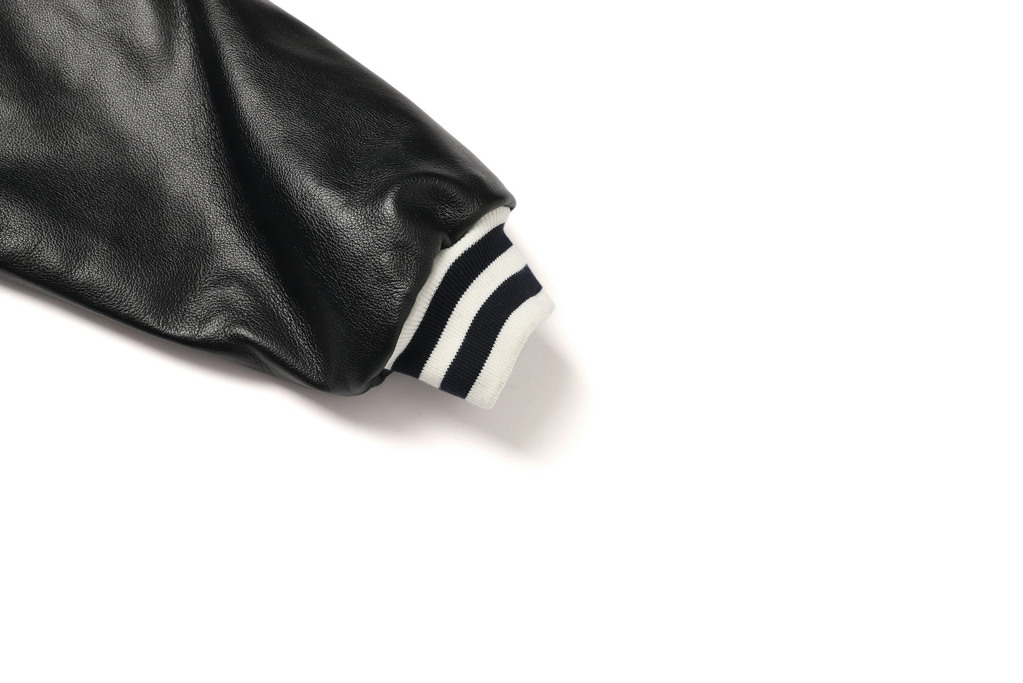 LEATHER SLEEVE STADIUM JACKET / NAVY