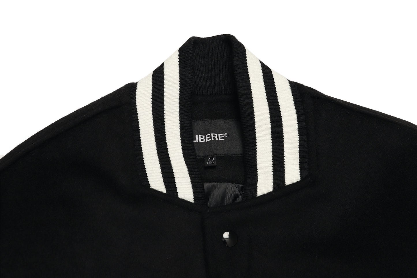 LEATHER SLEEVE STADIUM JACKET / BLACK