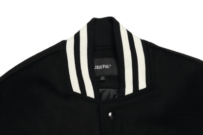 LEATHER SLEEVE STADIUM JACKET / BLACK
