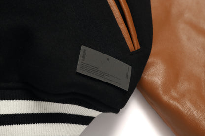LEATHER SLEEVE STADIUM JACKET / BLACK