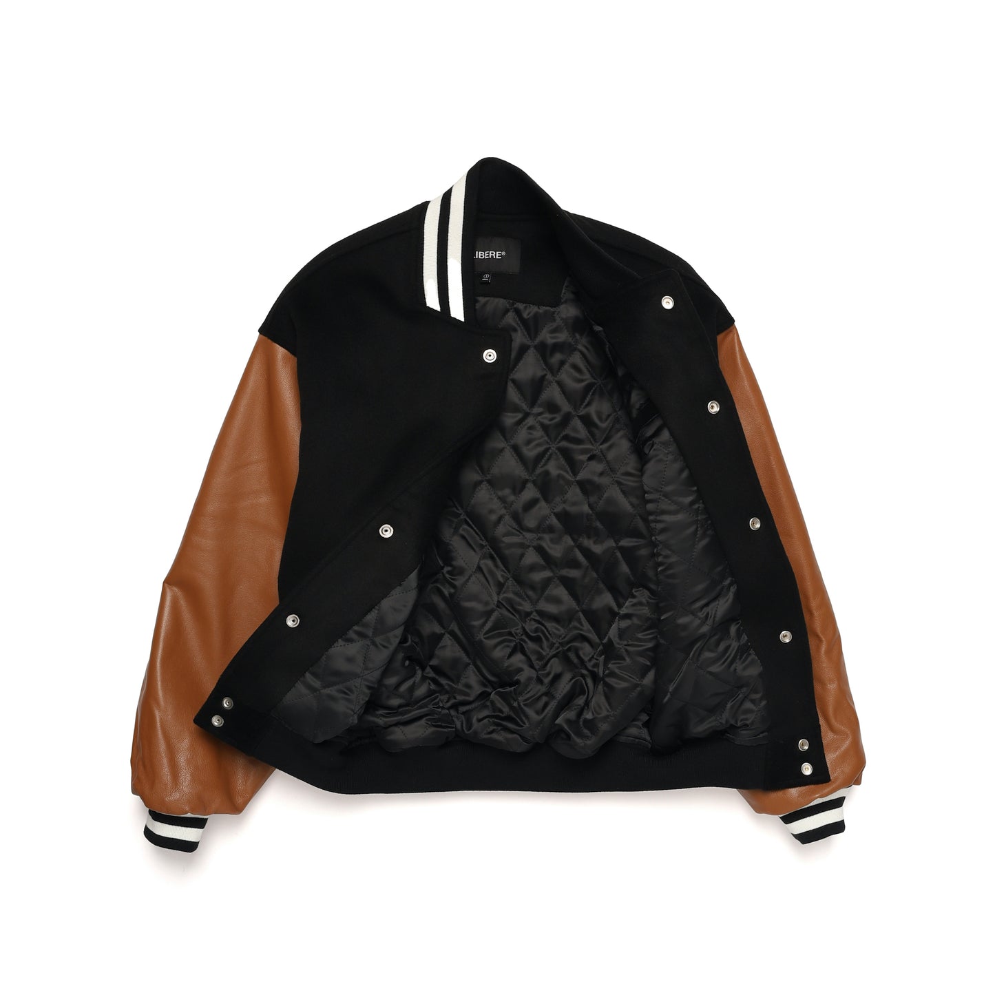 LEATHER SLEEVE STADIUM JACKET / BLACK