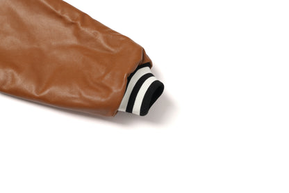 LEATHER SLEEVE STADIUM JACKET / BLACK