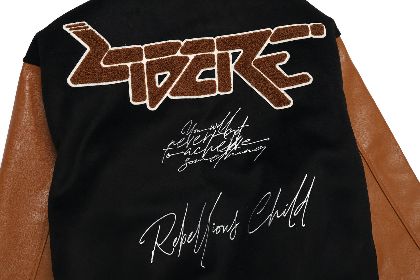 LEATHER SLEEVE STADIUM JACKET / BLACK